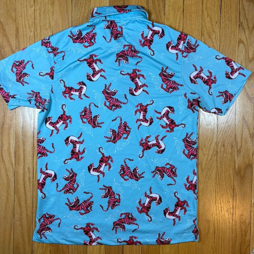 Bad Birdie Polo Shirt Mens Small Blue Tiger All Over Print Golf Performance - Picture 15 of 16